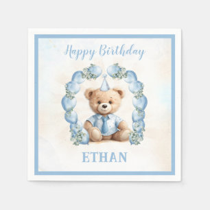 Serviette En Papier Teddy Bear Anniversaire Petit Garçon Papier Bleu N