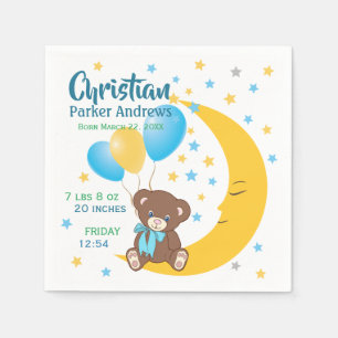 Serviette En Papier Teddy Bear assis sur la Lune Baby Birth Statistiqu