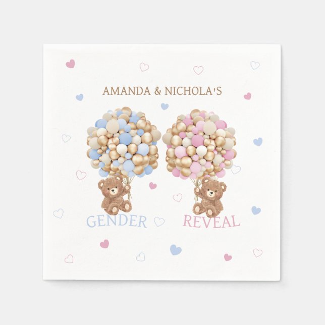 Serviette En Papier Teddy Bear Baby Genre Reveal (Devant)