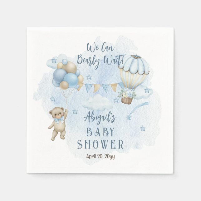 Serviette En Papier Teddy Bear Balloons Garçon Bearly Wait Baby shower (Devant)