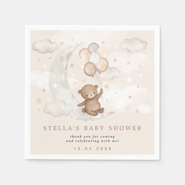 Serviette En Papier Teddy Bear Balloons Lune & Étoiles Baby shower Par (Devant)