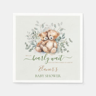 Serviette En Papier Teddy Bear Boho Twins Genre Neutre Baby shower