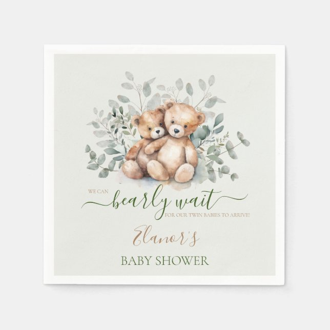 Serviette En Papier Teddy Bear Boho Twins Genre Neutre Baby shower (Devant)