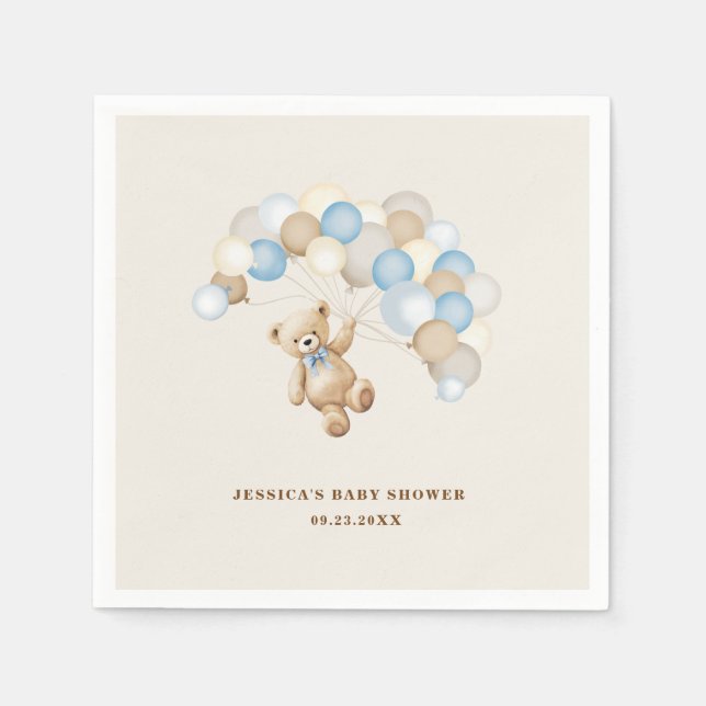 Serviette En Papier Teddy Bear Boy Baby Shower (Devant)