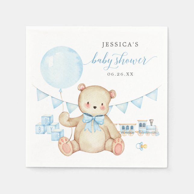 Serviette En Papier Teddy Bear Boy Baby shower Cocktail Napkin (Devant)