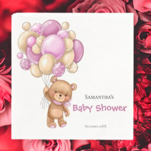 Serviette En Papier Teddy Bear Girl Baby shower -Blanc