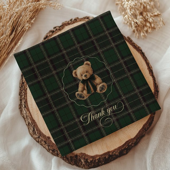 Serviette En Papier Teddy Bear Green Tartan Baby Shower  (teddy bear napkins, green tartan baby shower, preppy baby shower, polo bear theme, classic baby show)