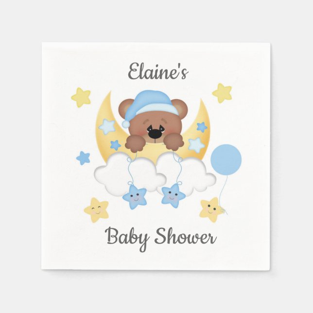 Serviette En Papier Teddy Bear Lune Nuages Stars Baby Boy Douche (Devant)