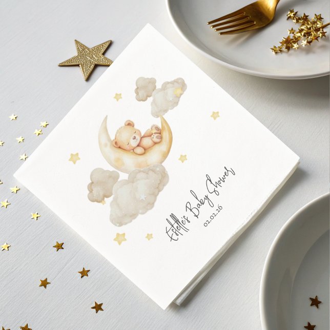 Serviette En Papier Teddy Bear Moon Stars Baby Shower Napkins (Créateur téléchargé)