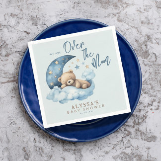 Serviette En Papier Teddy Bear Over the Moon Blue Baby shower