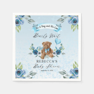 Serviette En Papier Teddy Bear peut attendre bleu Baby shower garçon