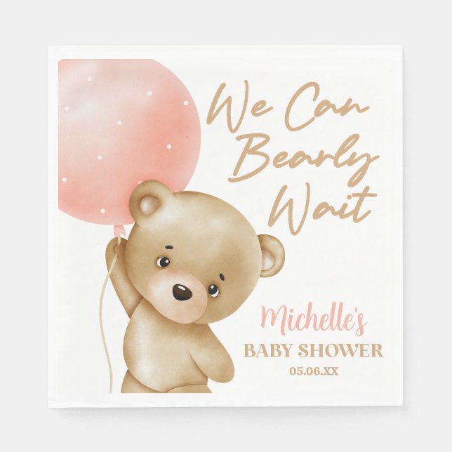 Serviette En Papier Teddy Bear Pink Nous Pouvons Bearly Wait Baby show (Devant)