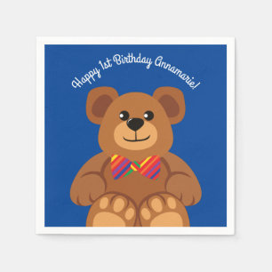 Serviette En Papier Teddy Bear Rainbow Cute 1ère fête anniversaire
