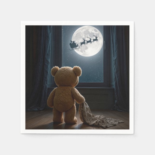 Serviette En Papier Teddy Bear Watching Santa Claus and Reindeer (Devant)