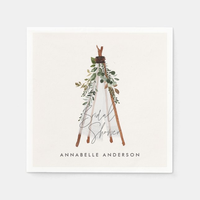 Serviette En Papier Teepee feuillage moderne jardin bohème élégant (Devant)