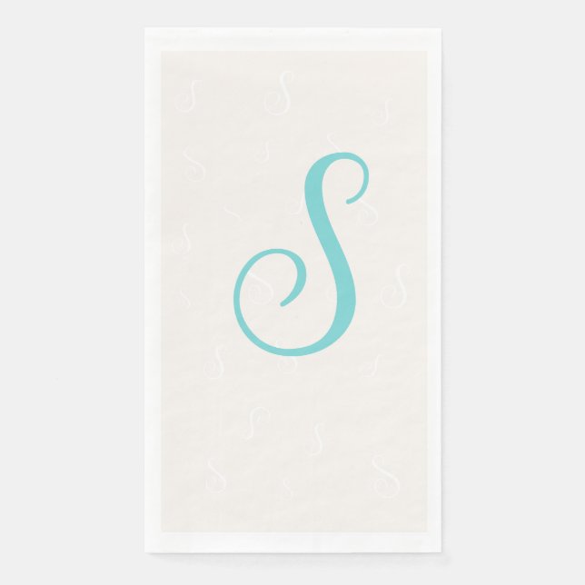 Serviette En Papier Télèbre sarcelle pastel monogramme en double | Lin (Devant)