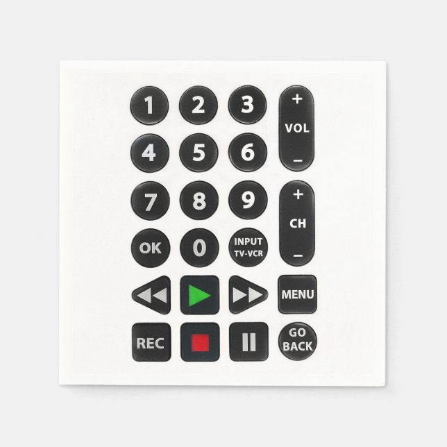 Serviette En Papier Télécommande TV avec bouton magnétoscope (Devant)