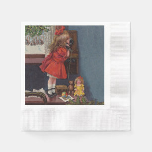 Serviette En Papier Téléphone Antique de Petite Fille de Noël