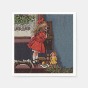 Serviette En Papier Téléphone Antique de Petite Fille de Noël