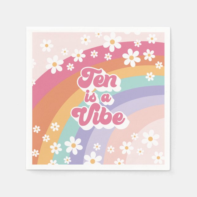 Serviette En Papier Ten est un Vibe Retro Rainbow 10th Birthday (Devant)