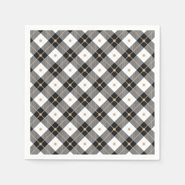Serviette En Papier Tendance Noir Blanc Plaid (Devant)