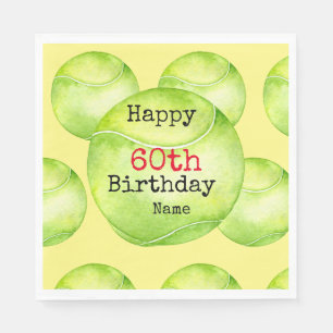 Serviette En Papier Tennis 60e anniversaire avec balle de tennis et no