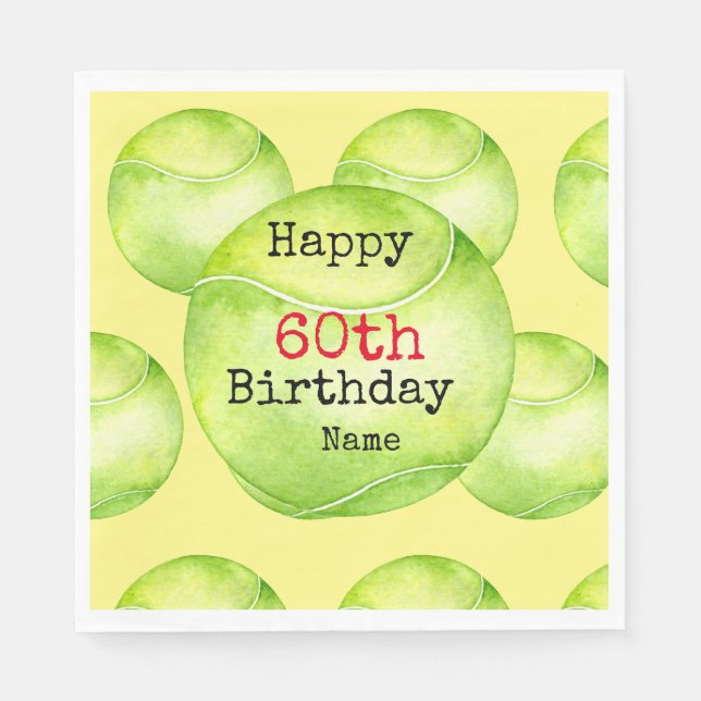 Serviette En Papier Tennis 60e anniversaire avec balle de tennis et no (Devant)