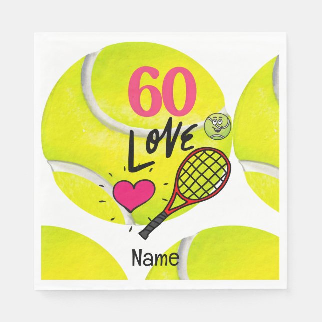 Serviette En Papier Tennis 60e anniversaire pour le joueur de tennis (Devant)