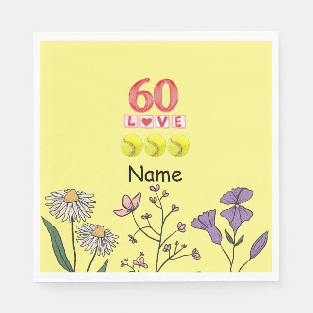 Serviette En Papier Tennis 60e anniversaire sur balle de tennis pour j (Devant)