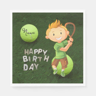 Serviette En Papier Tennis Anniversaire avec balles de tennis pour gar