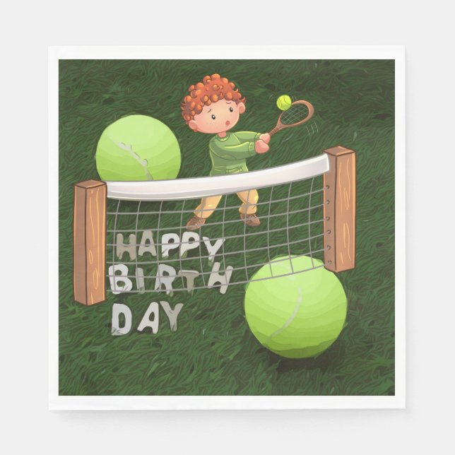 Serviette En Papier Tennis Anniversaire avec balles de tennis pour gar (Devant)