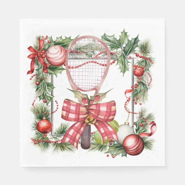 Serviette En Papier Tennis Christmas Wreath Watercolor (Devant)