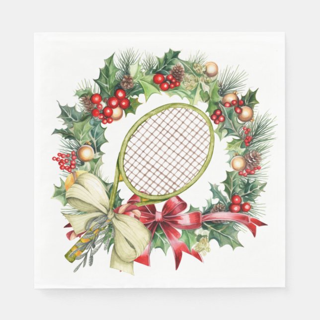 Serviette En Papier Tennis Christmas Wreath Watercolor (Devant)