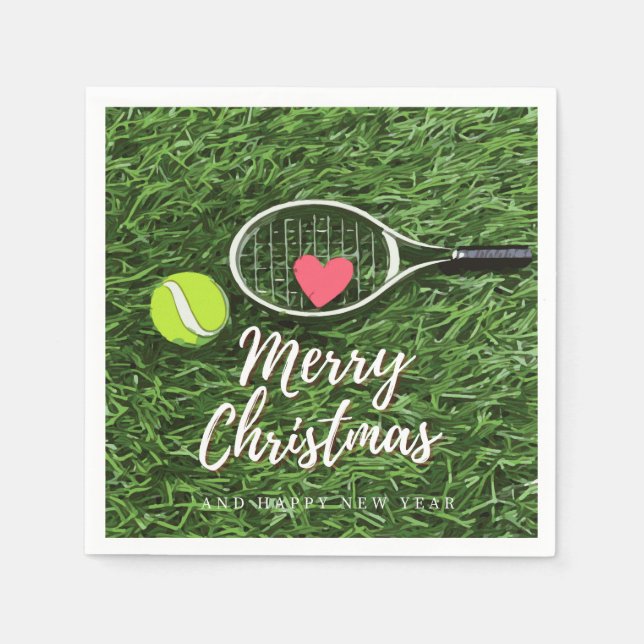 Serviette En Papier Tennis Joyeux Noël avec amour boule et raquette (Devant)