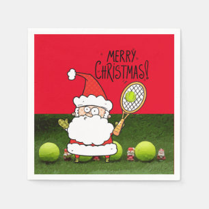 Serviette En Papier Tennis Joyeux Noël avec balle et Père Noël