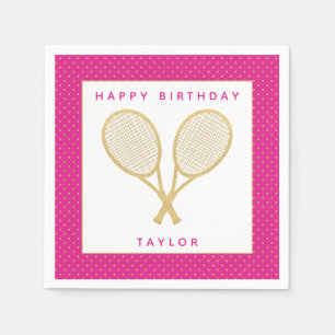 Serviette En Papier Tennis Party Chic or et rose Personnalisé