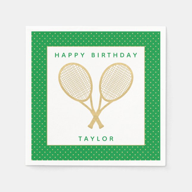 Serviette En Papier Tennis Party Chic Or et Vert Custom (Devant)