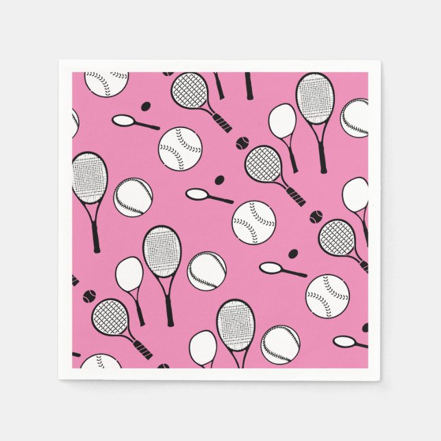 Serviette En Papier Tennis rose noir (Devant)