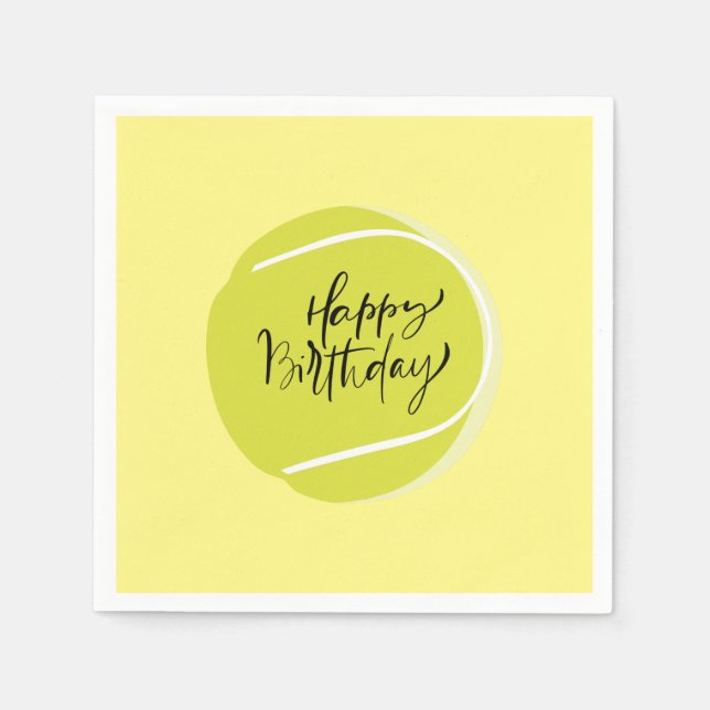 Serviette En Papier Tennis sur jaune Joyeux Anniversaire (Devant)