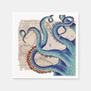 Serviette En Papier Tentacles bleu foncé Carte Vintage