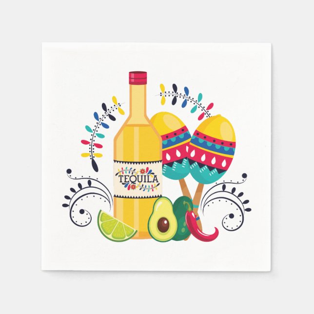 Serviette En Papier Tequila, Maracas Art populaire mexicain (Devant)