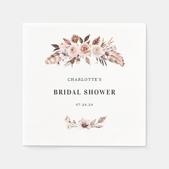 Serviette En Papier Teracotta Fête des mariées de bois floral tonique  (Devant)