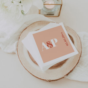 Serviette En Papier Teracotta Peach Typographie Monogramme Mariage