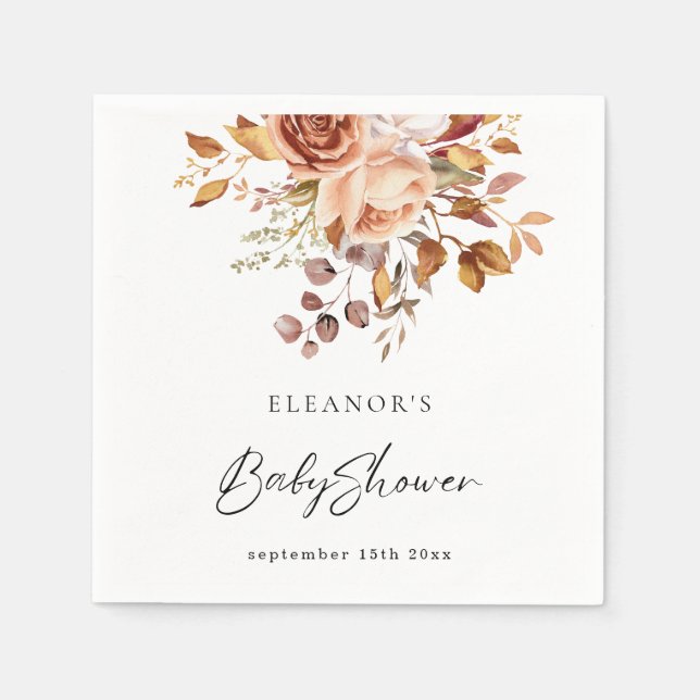 Serviette En Papier Teracotta rustique Nom floral Baby shower Boho (Devant)