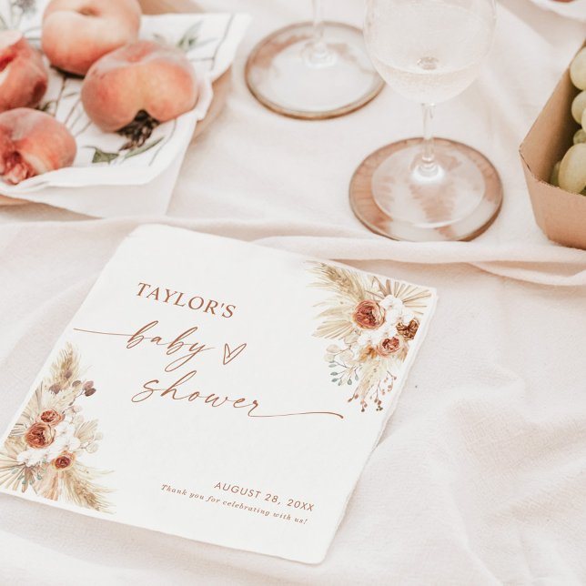 Serviette En Papier Terracotta Boho Pampas Baby shower en herbe (Créateur téléchargé)