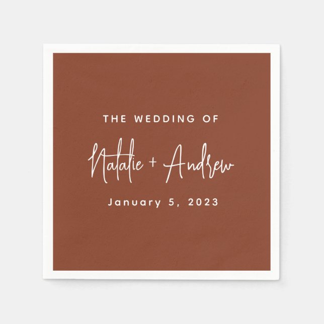 Serviette En Papier Terracotta Burnt Umber Classic Script Mariage (Devant)