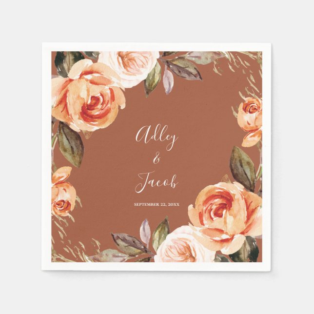 Serviette En Papier Terracotta Fall Boho Floral Mariage (Devant)
