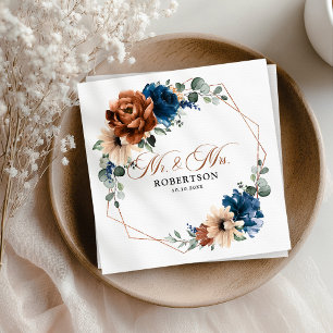 Serviette En Papier Terracotta Marine Bleu Vert Mariage géométrique