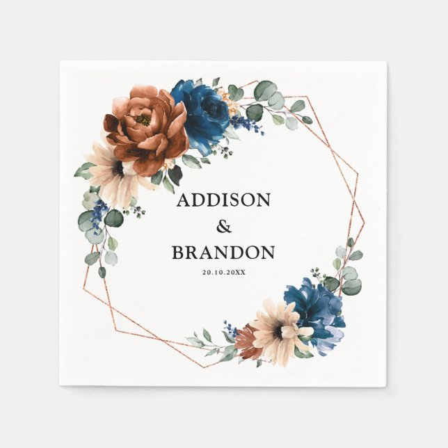 Serviette En Papier Terracotta Marine Bleu Vert Mariage géométrique Na (Devant)