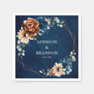 Serviette En Papier Terracotta Marine Bleu Vert Mariage géométrique Na